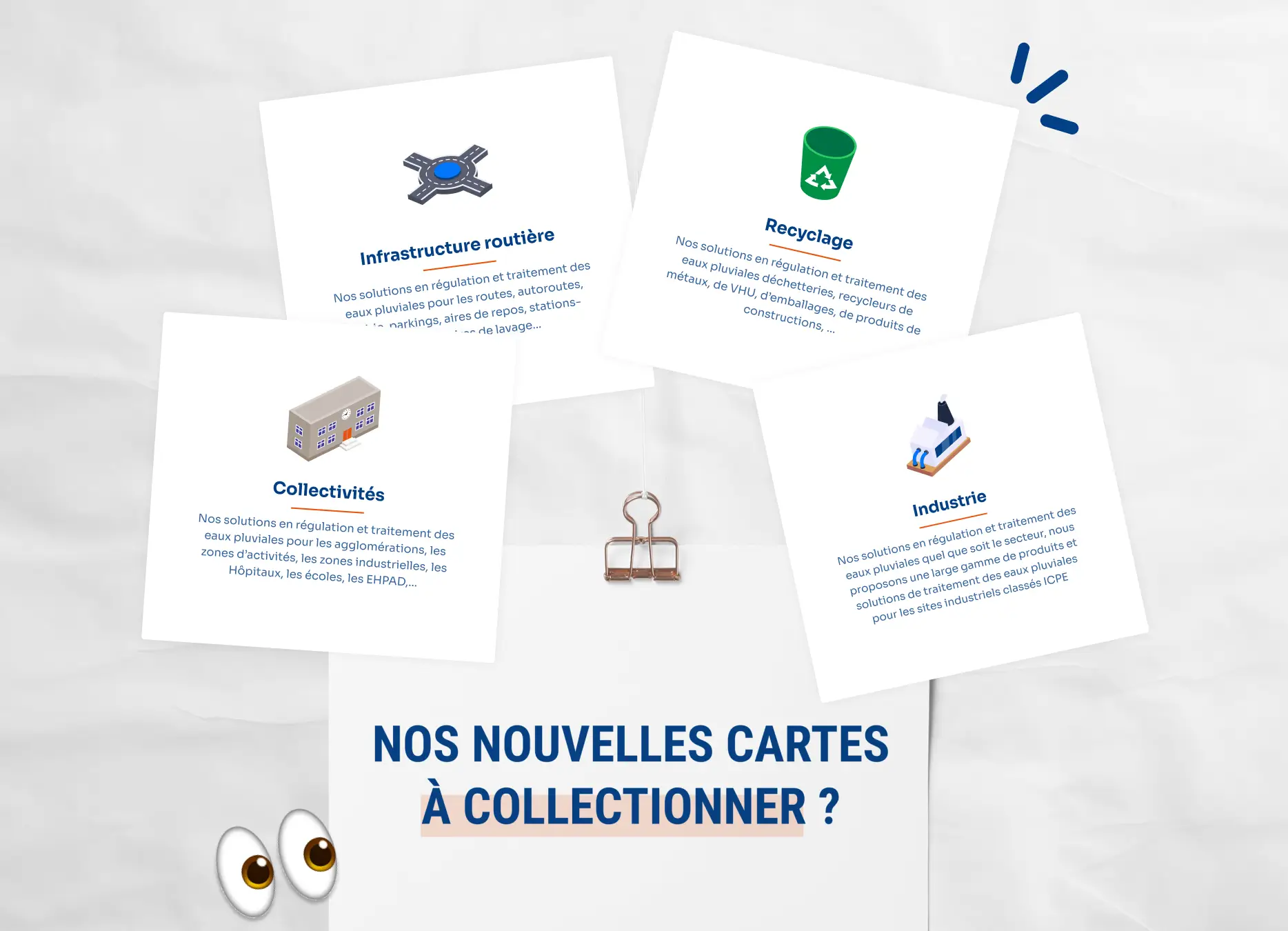 Image des nouvelles cartes expertise du nouveau site de Saint Dizier environnement avec le texte "Nos nouvelles cartes à collectionner ?"